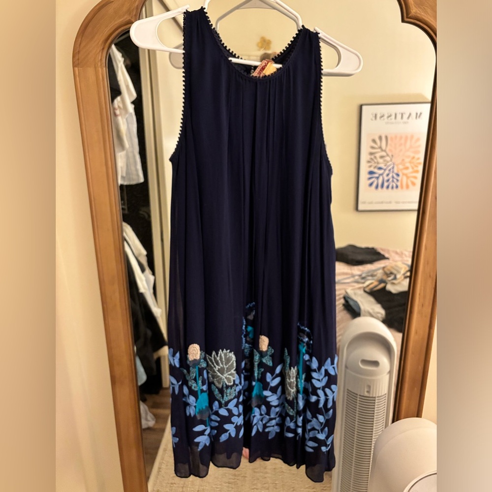 Anthropologie beaded navy dress